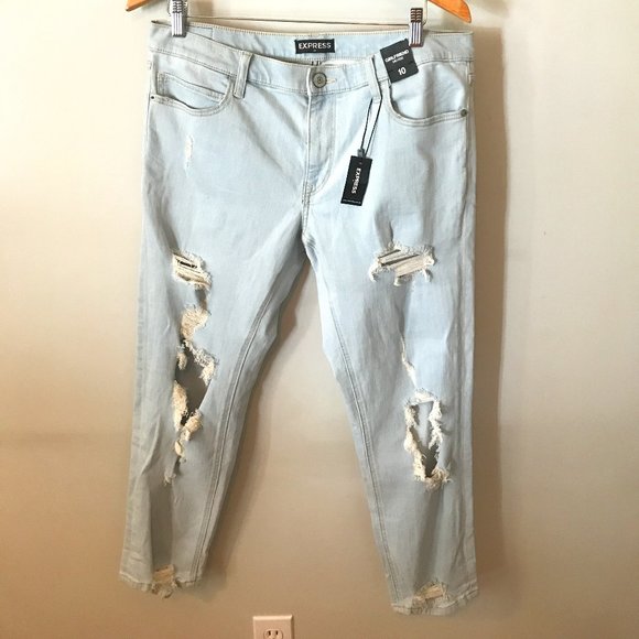 Express Denim - Express Girlfriend Mid Rise Denim, Heavily Distressed Size 10